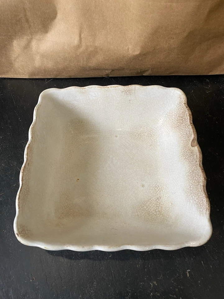 Vintage Alfred Meakin England Royal Ironstone White Square Bowl Scalloped  8 1/4 - Image 2 of 4