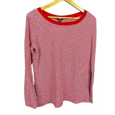 Women's Splendid Boat Neck Red & White Striped Long Sleeve Shirt - XL