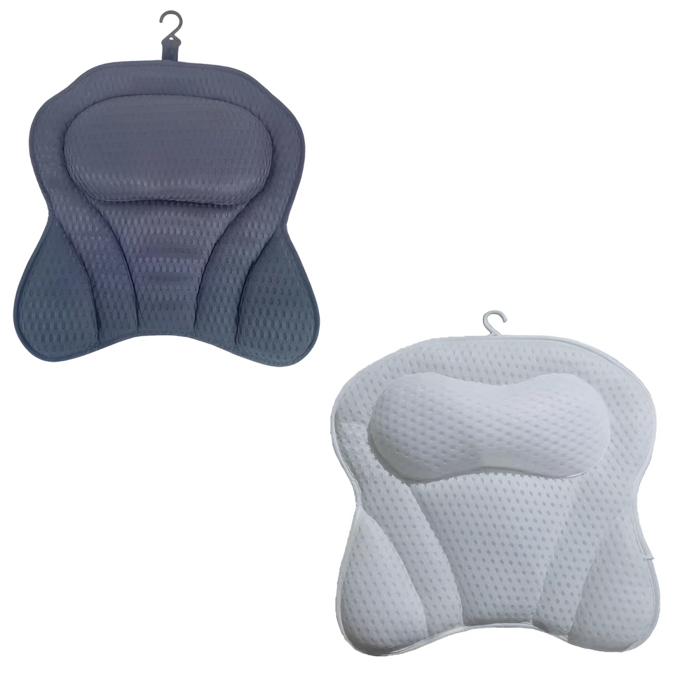 Luxury 4D mesh bath pillow ergonomic head neck back support with suction cups