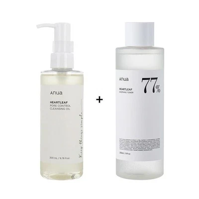 ANUA Heartleaf Pore Control Cleansing Oil and Soothing Toner Set 200ml and 250ml