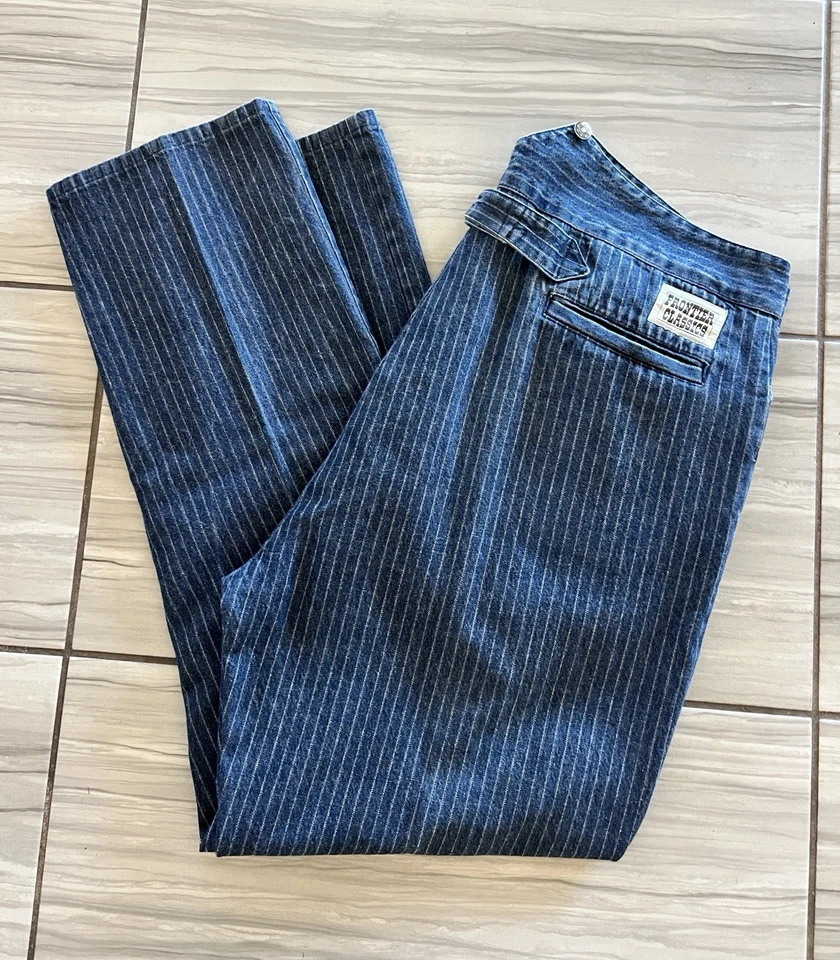 Frontier Classics Buckle Denim Striped Western Pants Suspenders 42x31” Cowboy - Image 2 of 4