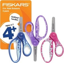 Fiskars 5" SoftGrip Kids Left-Handed Pointed-Tip Scissors, Ages 4-7