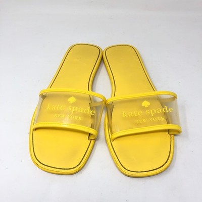 Kate Spade Womens 8 Peyton Clear Slide Sandals Yellow Transparent Logo Flat