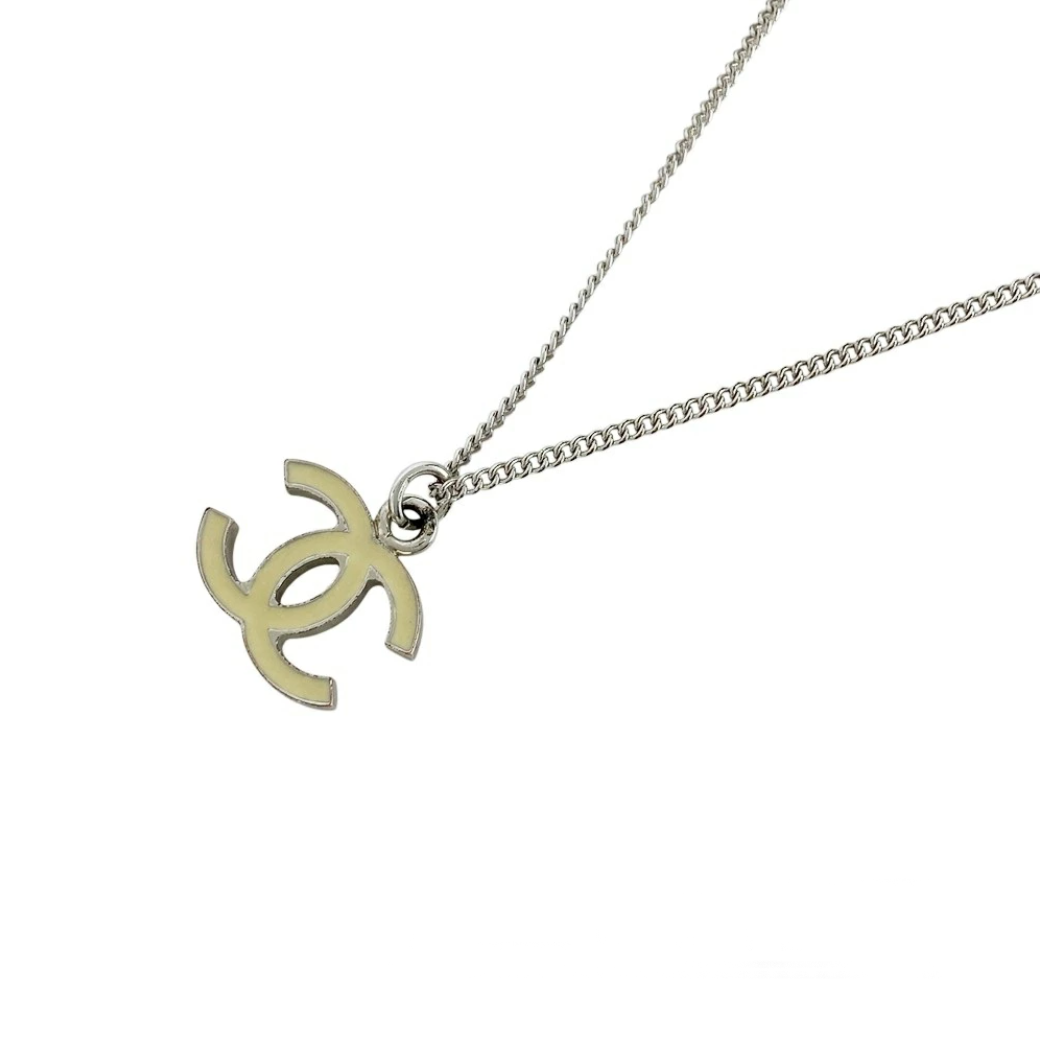 CHANEL CC Logos White Enamel Necklace 17