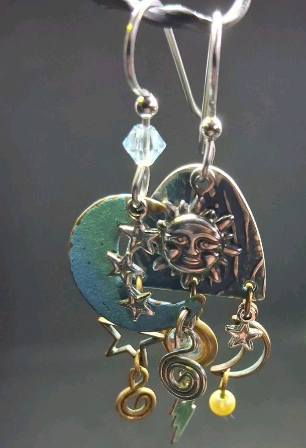 Eclectic Mismatched Celestial Dangle Earrings Sun… - image 5