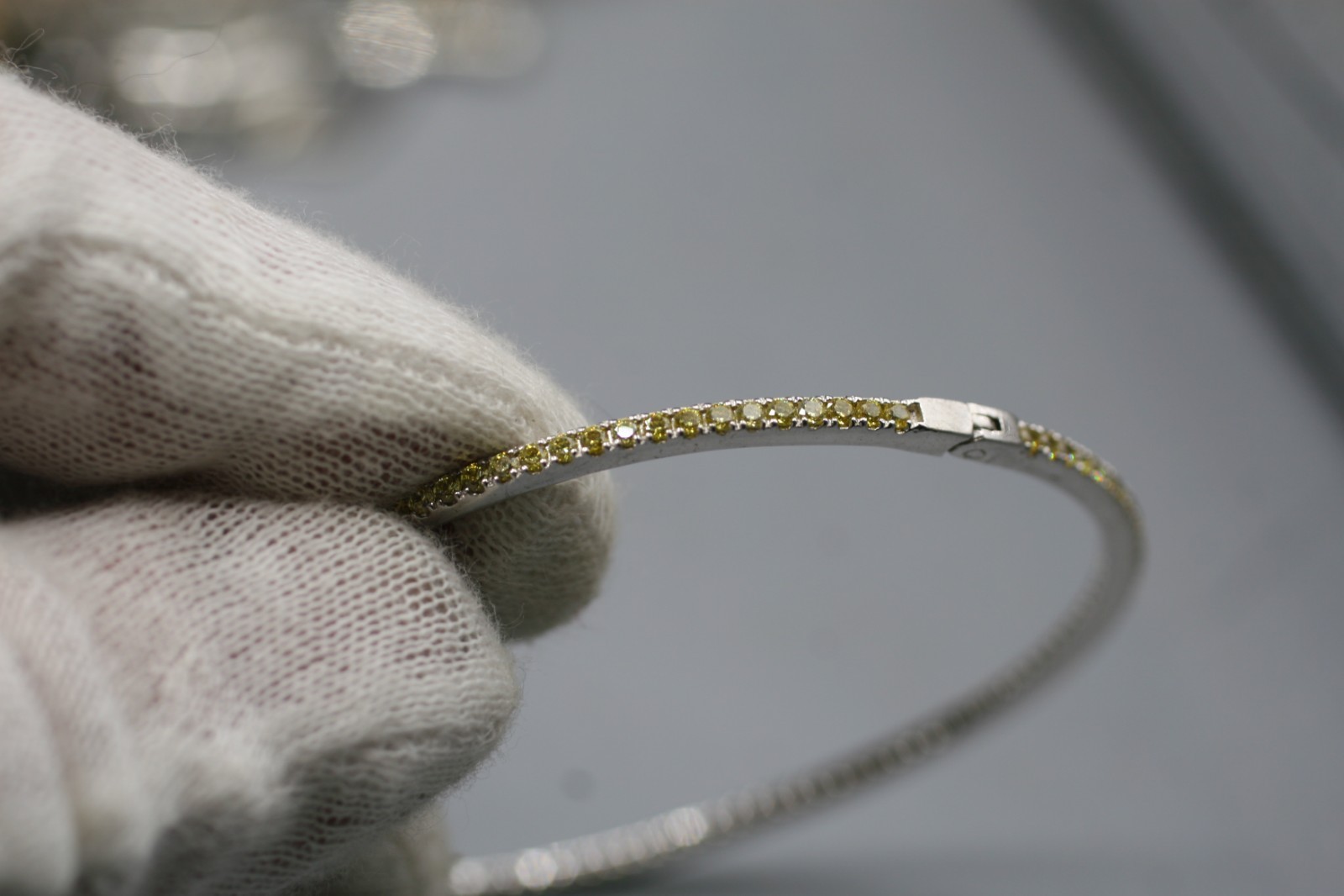 Stackable Oval Bangle Bracelet Yellow CZ Sterling… - image 4