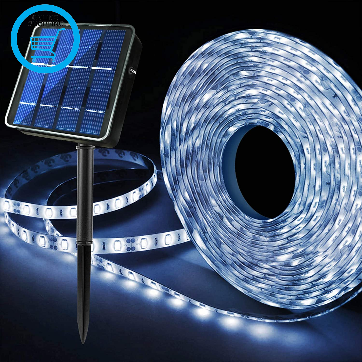 Outdoor Solar LED Strip Lights Cool White, Powered Flexible Waterproof Rope Ligh