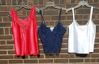 Lot of Three Vintage Satin Camisole Tops Size Small Victoria's Secret Body Chic