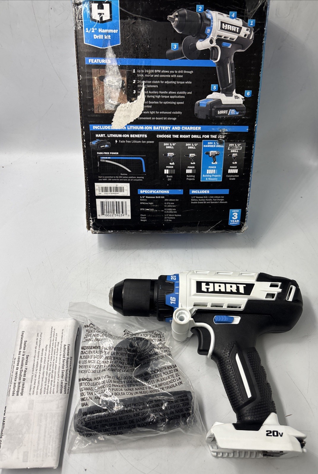 HART HPHD01B 20-Volt Cordless 1/2-inch Hammer Drill Tool Only
