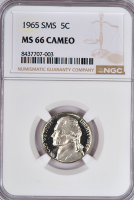 1965 SMS Jefferson Nickel NGC MS 66 CAMEO SP 66 CAM Frosty Coin 5C