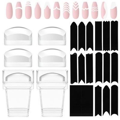 12 Stück French Nail Art Stamper Kit,mit 2 Stück Klare Silikon French Nails