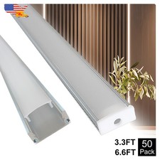 50Pack 3.3FT/1M Led Aluminum Channel Profile With Milky White Cover U Type Track