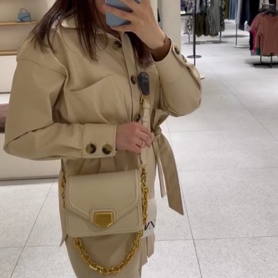 ZARA Cream Crossbody Bag with Gold Chain Detail Gently Used Quiet Luxury