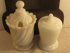 2 VINTAGE MILK GLASS PIECES MUSTARD JAR AND SMALL CANISTER