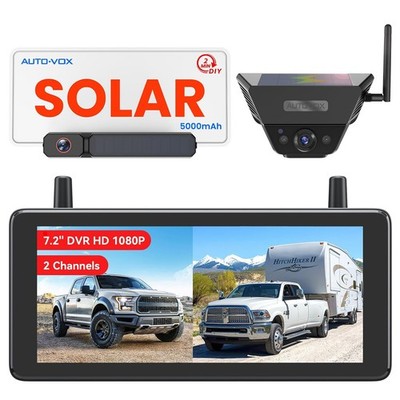 AUTO-VOX 2X Solar Wireless Backup Cameras 7.2'' HD 1080P DVR Monitor 2CH System