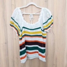 Torrid Womens Crochet Knit Top Size 2X Multicolor Boho Striped Festival Cottage