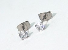 Implant Grade Titanium Stud Earrings Hypoallergenic 4mm Pair Cubic Zirconia