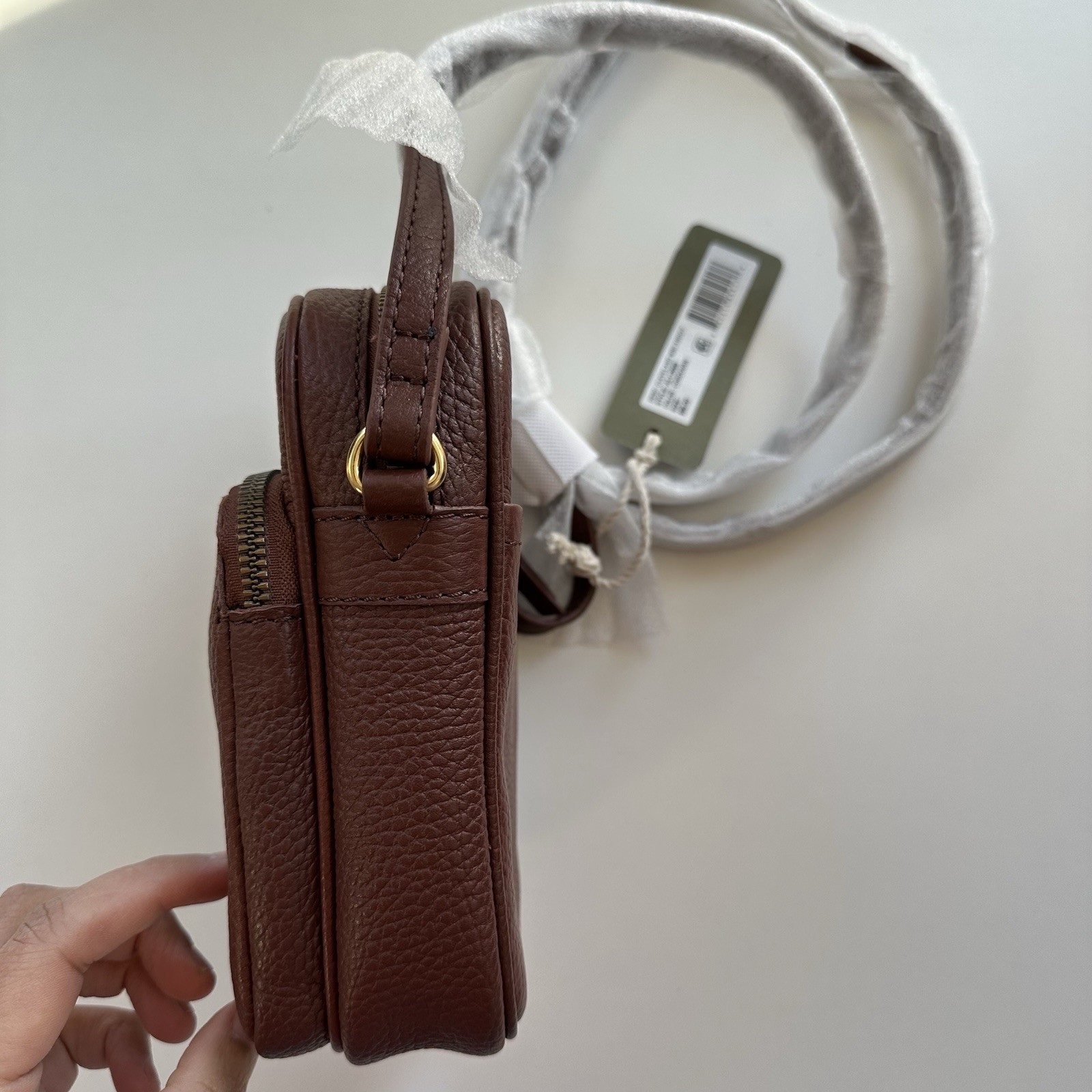 NWT American Leather Co Cleveland Mini Crossbody Bag Brown Pebbled Leather