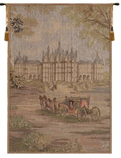 Verdure Chateau Carriage French Tapestry Wall Art Hanging For Decor 28x19 inch
