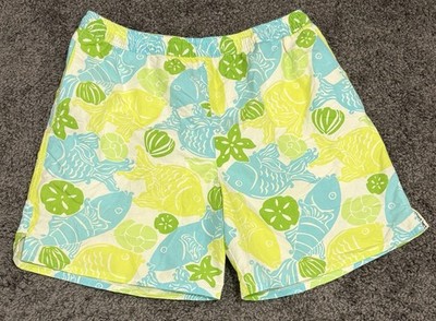 LILLY PULITZER Vintage White Cool Water Fish & Seashell Print Swimming Trunk L