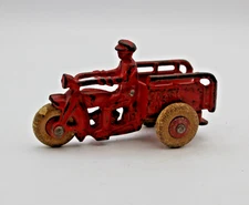 Hubley? Cast Iron Motorcycle Crash Car Toy 1930's Red 4-1/2" Lg, 3" Tall  