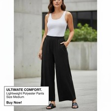 Lightweight Black Polyester Casual Pants - Medium