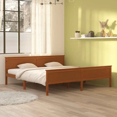 Cadre de Lit Marron Miel Bois de Pin Massif 200x200 cm Double Adulte vidaXL - Photo 1/3