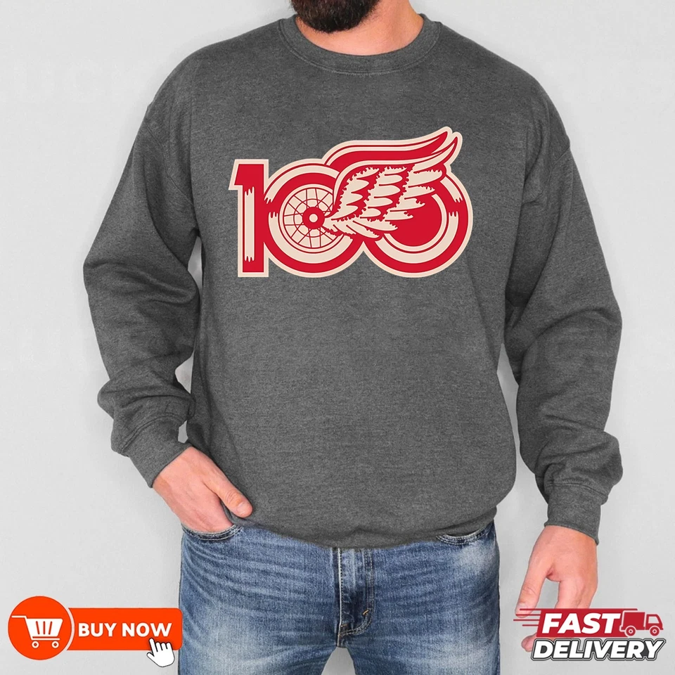 Detroit Red Wings 100th Anniversary 1926-2026 Sweatshirt - Full Color, Full Size - Image 3 of 4