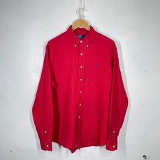 Ralph Lauren camicia lino uomo XL rosso bottoni manica lunga vacanze estive