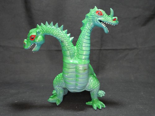 Imperial Green Two Headed Vinyl Dragon 9" x 8" Made in Hong Kong Vintage 1983