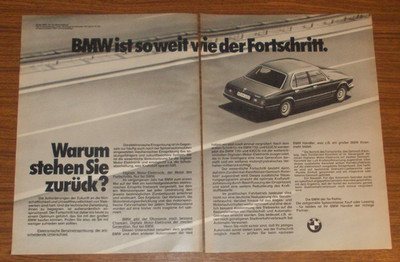 Seltene Werbung BMW 735i ist so weit wie der Fortschritt 1980