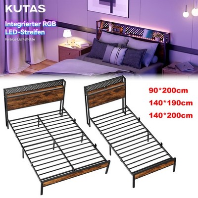 Bett mit Lattenrost Einzelbett/Doppelbett mit Kopfteil Ladestation Bettgestell
