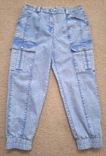 Cinq a Sept Kelly Bleached Blue Denim Twill Cargo Jogger Pants 14 NEW 325