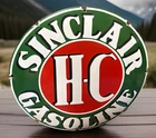 VINTAGE 12” H-C SINCLAIR AIRCRAFT DOMED PORCELAIN GAS OIL PUMP PLATE SIGN