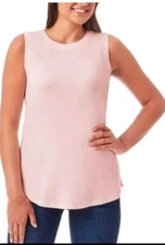 Member's Mark Women's Essential Tank Top Relaxed Fit Curved Hemline Small Pink