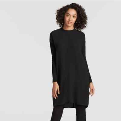 Eileen Fisher Petite Ballet Neck Silk Jersey Dress In Black Size PS | eBay