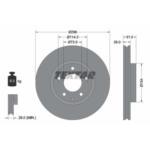 Textar 2X Bremsscheibe Vorne Ø296 Mm InnenbelüFtet FüR Mazda MPV II LW 2.0 Di-image