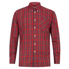 Mens Merc London Long Sleeve Button Down Collar Tartan Check Shirt Neddy - Red