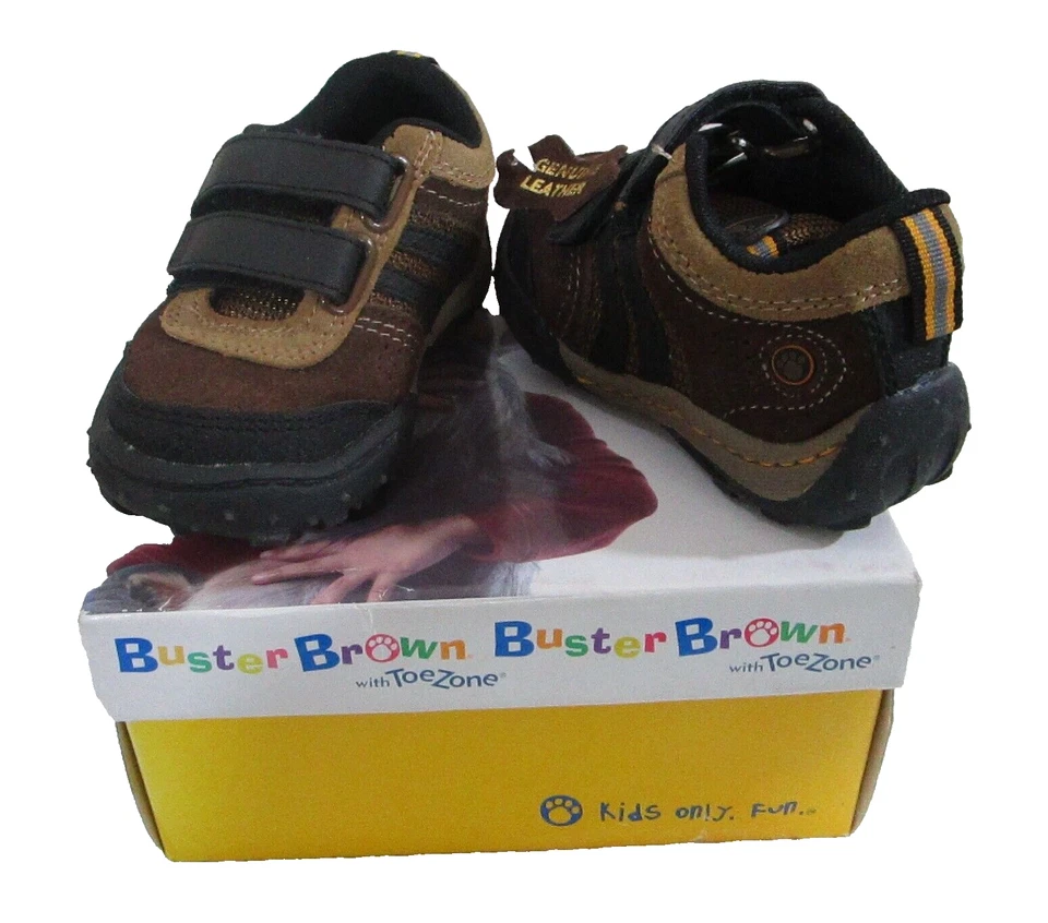 NUEVO EN CAJA Buster Marrón Patrick Niños Pequeños Cuero Tenis Atléticos Zapatos 5 Marrón Foto 2 de 4