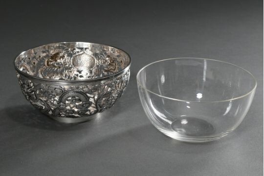 Antique QING DYNASTY GENUINE SILVER BOWL, stamped, 19th