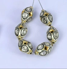 Pave Diamond Oval RoseCut Diamond Beads 925 Silver Polki Beads For Jewelry.