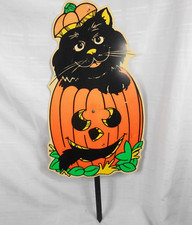 Vtg 1997 Black Cat Jack O Lantern Pumpkin Halloween Yard Art Impact Plastics 26"