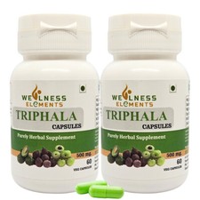 Triphala Capsules Relieve Constipation, Flatulence, Gas Pack Of 2X60X500Mg