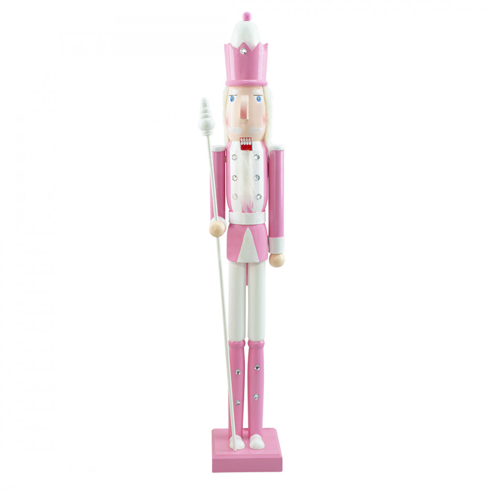 Casse-Noisette en Bois Soldat 90cm Rose avec Sceptre pour Déco Noël