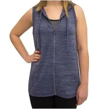 Active Life Athletic Leisure Polyester Navy Heather Slvless Hooded Vest SR$78NEW
