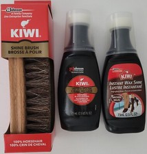 KIWI HORSEHAIR SHOE BRUSH  NO-BUFF KIWI INSTANT POLISH BLACK OR BROWN KIT