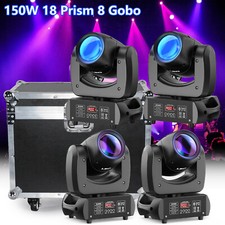 4PCS 150W LED Moving Head Lights 18 Prism RGBW Gobo Beam Stage Light DJ w/Case