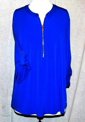 New with Tag Company ELLEN TRACY ¾ Front Zipper PERSIAN BLUE Roll Up Sleeves