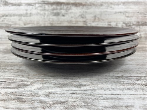 4 Beautiful Crate & Barrel Japan Mahogany Brown Dinner Plates - Picture 6 of 14