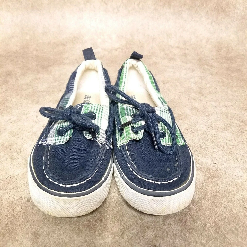 Zapatos planos de barco Gymboree para niños talla 11 azul verde textil sin cordones Foto 2 de 4